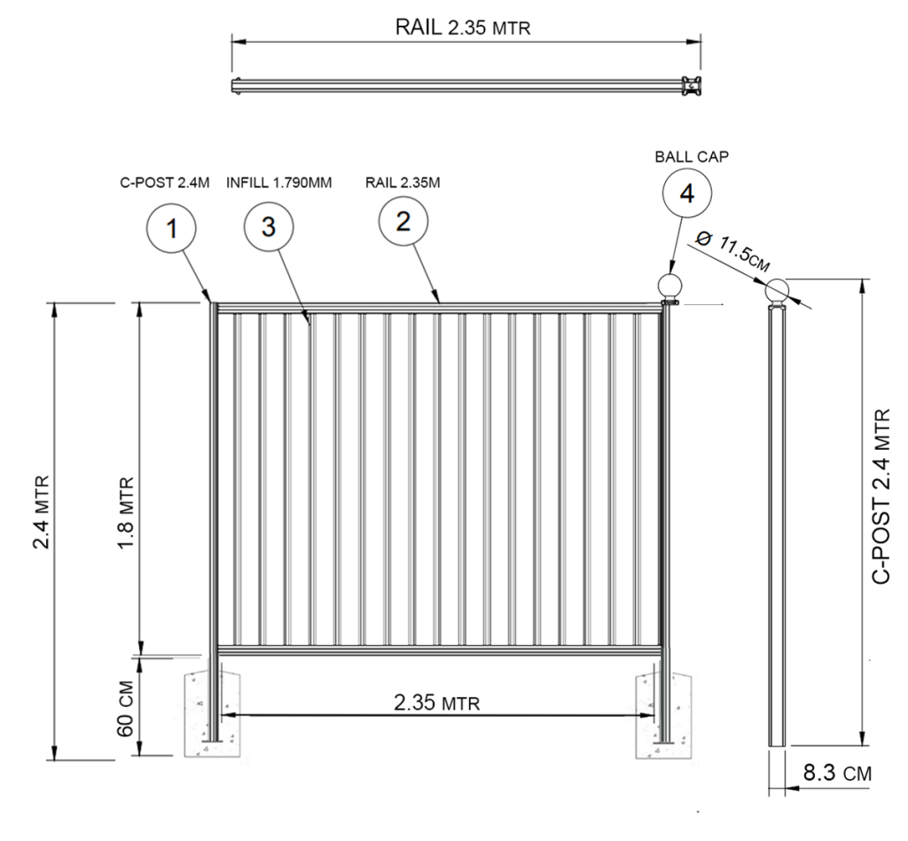 ColourFence Plain Brown Fence with Ball Caps ColourFence