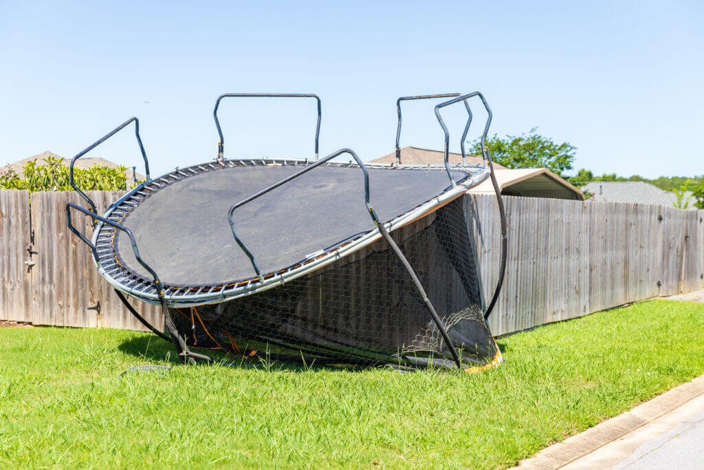 trampoline in high winds blown away